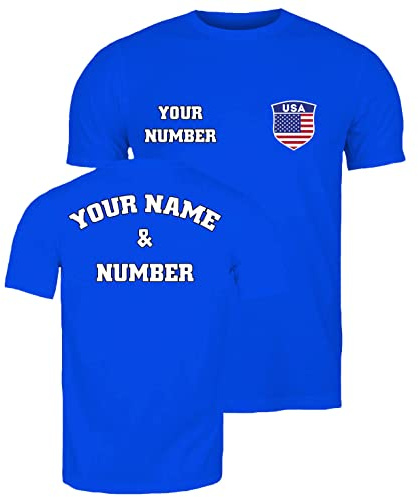 lepni.me T-shirt Herr USA Fotbollströja med Ditt Namn och Nummer | Amerikansk Flag Badge Personlig Jersey Custom Topp | Fans av VM 2022 (XL Royal-Blue Flerfärgad)