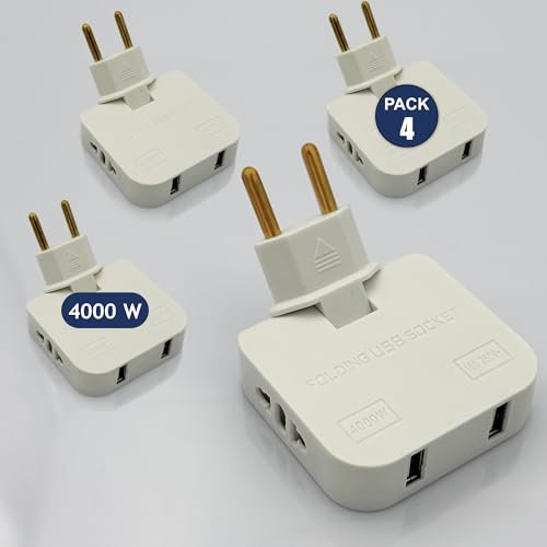 Pack 4 Ladrón Enchufe Plano con USB 4000W - 4 Tomas Conectividad 2 Puertos de Carga USB y 2 Enchufes con Mayor Potencia - Enchufe Ladron Extraplano para Pared con Cabezal Giratorio 180º | 3-Stars