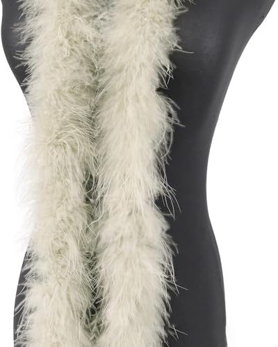 2m 8cm Federboa Truthahnfedern Boa,Flauschige Plüsch-Feder Boa Federstola Federschal Federgirlande für Weihnachtsbaum Hochzeit Basteln Burlesque Karneval Party 20er Jahre Kostüm Deko,ca. 15g Beige
