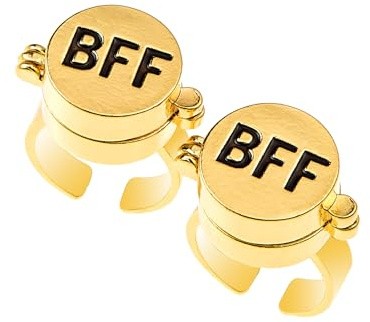 2Pcs Fourth Generation SpongeBob SquarePants BFF Rings - Upgraded Magnetic Buckle and Bettle Rotating Bearings - Gold Cartoon Anime Aesthetic Cute Rings for Best Friends