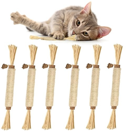 Nepfaivy Silvervine Chew Sticks for Cats - 6PCS Cat Toy for Indoor Cats Teeth Cleaning, Natural Matatabi Stick for Cat Nip Toy, Dental Catnip Sticks for Kitte