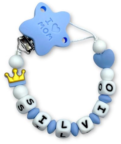 LulluLab Catenella Portaciuccio Con Nome, Personalizzato i ogni sua parte, ottima idea regalo per Baby Shower. (Stella)