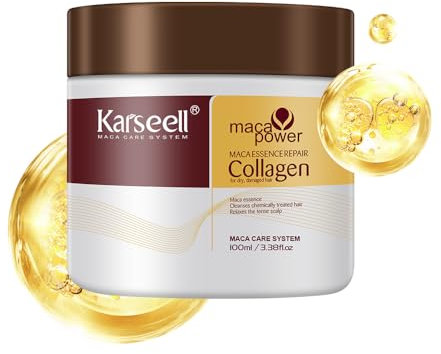Karseell Collagene Maschera Capelli 100ml, Maca Essenza Olio di Argan Riparazione Profonda Maschera Capelli per Capelli Secchi Danneggiati Tutti i Tipi di Capelli