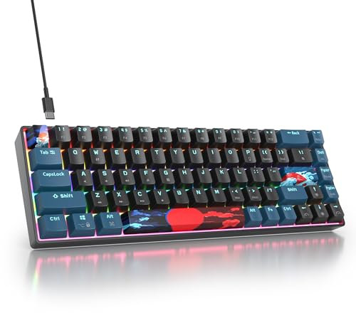 SbocKeeb Teclado 65%, Compact Mechanical Keyboard 68 Teclas,Teclado Gaming 60 Mecanico with Interruptor Rojo Lineal,QWERTY Americano para Computadoras Portátiles de Escritorio y Gamers