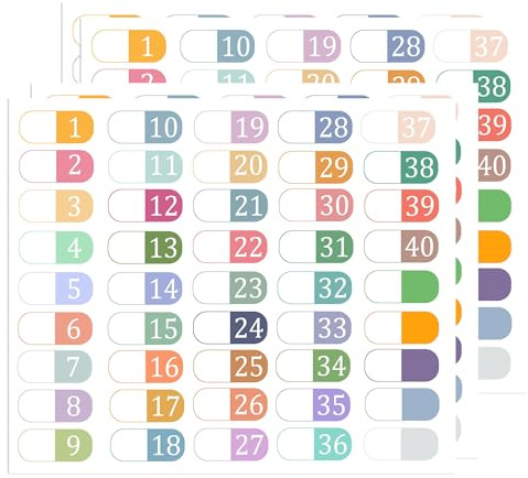 270pcs Number Index Labels 1 to 40 Tab Dividers Stickers Multicolor Index File Folder Labels for 3 Ring Binders Notebook Classify Files Contents Page Address Book Folder Teacher Book Organizing