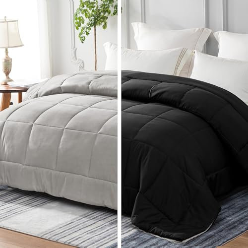 Whale Flotilla Bettdecke 135x200 cm, 300GSM Mikrofaser, Atmungsaktive Weiche Ganzjahresdecke Steppdecke für 4 Jahreszeiten, Schwarz,Hellgrau