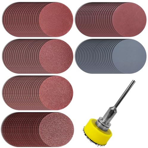 Kit de 25mm Disques Abrasifs, 120 Pièces Disque de Ponçage de Grain 100 180 240 400 1500 3000 avec Tiges de 3,2 mm pour Outil Rotatif Dremel Disque de Ponçage pour Fraisage Gravure Meulage