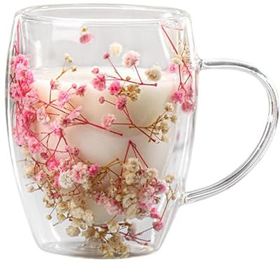 Générique Tasse En Verre À Double Paroi De Fleurs Séchées, 350ml Tasses Double Paroi Avec Fleurs Séchées, Tasse En Verre Avec Fleurs Sèche, Tasse À Café À Fleurs Isolées, Fleurs Tasse À Thé