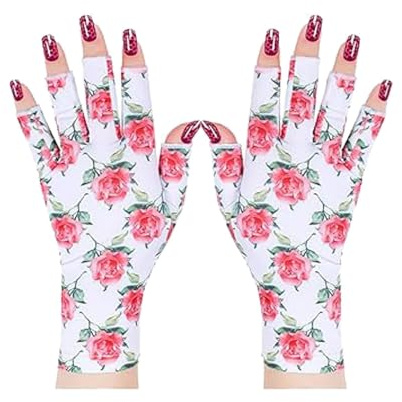 AMateschitz handskar dam tunna halvfinger handskar UV-skydd halvfingerhandskar elastiska ventilerande sommarhandskar cykelhandskar korta blommor halvfinger handskar vita en storlek