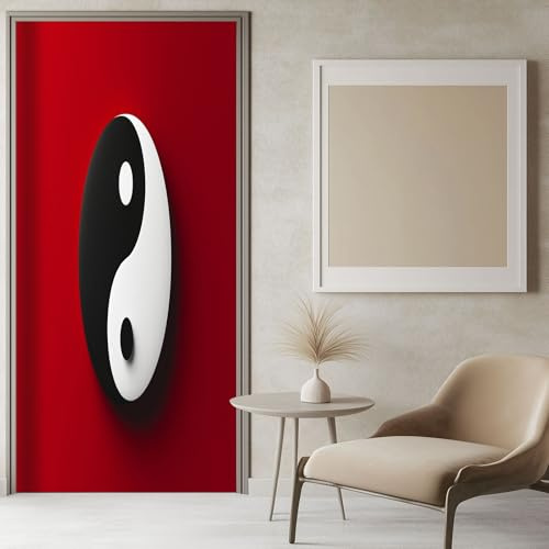 Adesivo Porta Autoadesiva Simbolo Yin Yang semplice 85x215 cm rosso Adesivi per Porte Interne Pellicola Adesiva Poster, Sticker Murale Parete Carta da Parati Adesivo per pareti e Porte