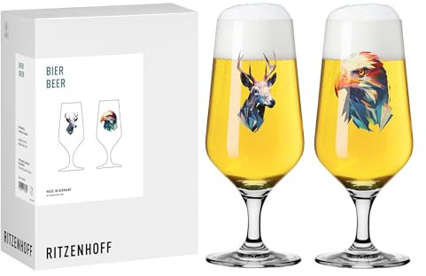 RITZENHOFF 8121002 Lot de 2 verres à bière 330 ml Série Chasseur et collectionneur, avec motif aigle, cerf, fabriqués en Allemagne