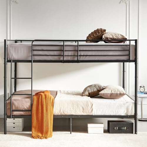 FetiNes Etagenbett Metall Bett 140x200 Bettgestell Kinderbett Doppelstockbett Mit Stauraum Mit Treppe Schwarz