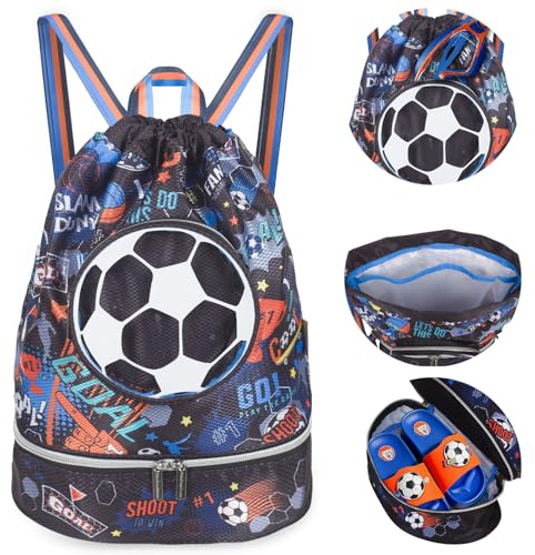 PinkSheep Bolsa de deporte para niños con cordón, bolsa de gimnasio, mochila para deporte y escuela, fútbol, Talla única