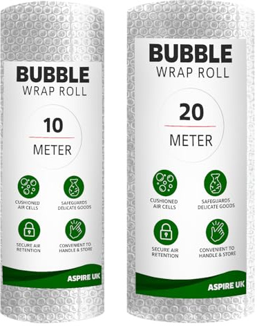 ASPIRE UK Bubble Wrap Roll - 500mm x 10m | Clear Polythene Air Cushion Wrap for House, Office & Warehouse Packing | Durable Packaging Material for Shipping, Storage & Item Protection