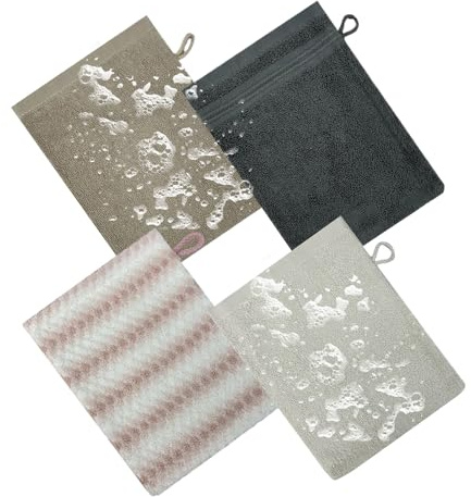 Bad Mitt - Toalla de baño | Vestidos de lavado | 4 unidades de guantes de algodón suave para ducha, manoplas de mano para niños, bebés, mujeres, hombres, viajes, cuidado personal, accesorios