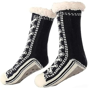 Ultratjocka kashmirtofflor, hemsockor, mjukt kashmirfoder, halkfri botten, mjuka fluffiga julsockor for inomhusbruk(#02)