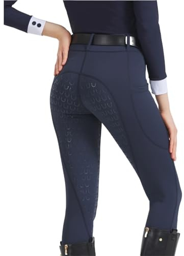 GIYXHU Ridbyxor vår och sommar ridbyxor dam stickad hög stretch, smal passform silikon tight andningsbar, BLÅ, XXL