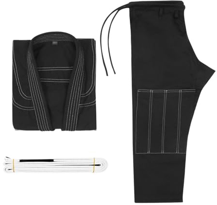 MFMEXUL Ensemble Jiu-Jitsu (pantalon, Veste et Ceinture) Polyvalent et Respirant, En Polyester et Coton Doux et Résistant, Idéal pour Les écoles D, Noir M4
