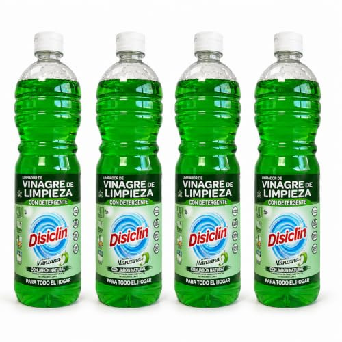 Disclin Limpiador Multiusos con Vinagre y Detergente Manzana 1 L | Pack de 4 Unidades | RASMACOR