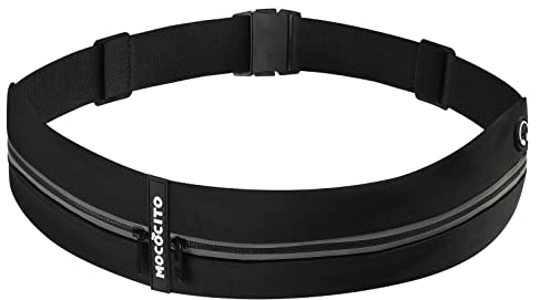 MOCOCITO Riñonera Running Cinturón para Correr Hombre Mujer Cinturón Running con Cierre Cremallera Riñonera Deportiva Impermeablepara Correr, Gimnasio, Viaje al Aire Libre (Negro)