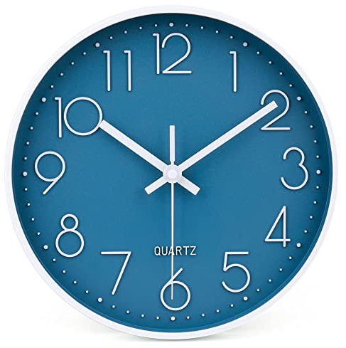 jomparis 10 Inch Cerulean Wall Clock Battery Operated Silent & Non-Ticking Wall Clock Decor for Bathroom Bedroom