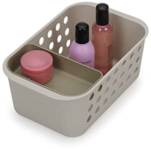 Joseph Joseph EasyStore - Badrums Essentials Storage Basket Organizer med rörlig bricka, Small -Ecru