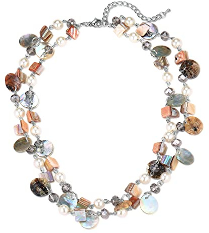 FULU AUTUMN Collier de Perles en Coquillage Turquoise pour Femmes Collier à Pendentif en Couches Bohémien D'été Costumes de Plage Bijoux pour Femmes(Natural)
