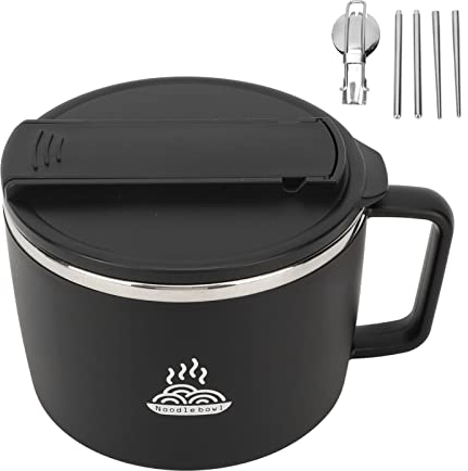HERCHR Juego De Cuencos De Ramen Para Microondas, Cocina De Ramen Con Asas, Cuencos De Fideos Con Tapa Y Palillos, Juego De Cuencos De Cocina De Fideos De 1200 Ml, Cuenco De Sopa Grande, Apto(negro)
