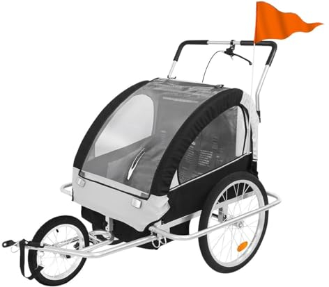 2 in 1 Bicycle Trailer 2 Children's Bicycle Trailer, Canopy Handcart Foldable Children's Bicycle Trailer Including Front Wheel A