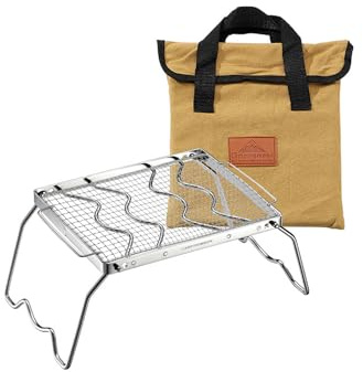 CAMPINGMOON Folding Campfire Grill with Cooking Grid Grate 9.5x7.9 304 Stainless Steel Camping Grill MS-1012-SW