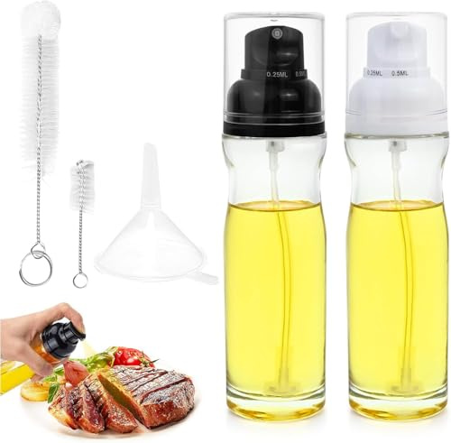 Dachiy Lot de 2 Vaporisateur Huile Cuisine (200ml), Bouteille Spray en Verre pour Friteuse sans Huile (Airfryer), Atomiseur de Condiment pour Cuisson, Salade, Grill, avec Entonnoir