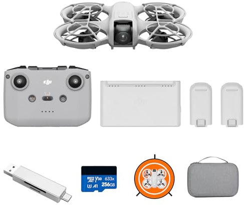 Dji Neo mit Zubehör, Mini Drohne mit Kamera 4K, 135g Selbstfliegende Drohne, Follow me funktion, Handstart, KI-Motivverfolgung, QuickShots (Neo Fly More Combo Bundle Blitzlicht+Ladestecker)