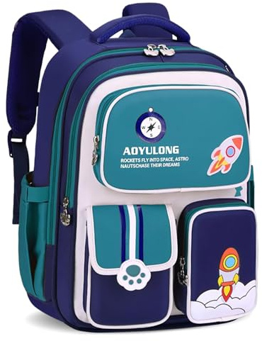 Amythe Sac à Dos Garçon Primaire, Ergonomique Cartable Enfant Scolaire, Sac Ecole Garçon Collège Léger Imperméable de Grande Capacité pour CP CE CM 6 à 12 ans, 26L-Bleu
