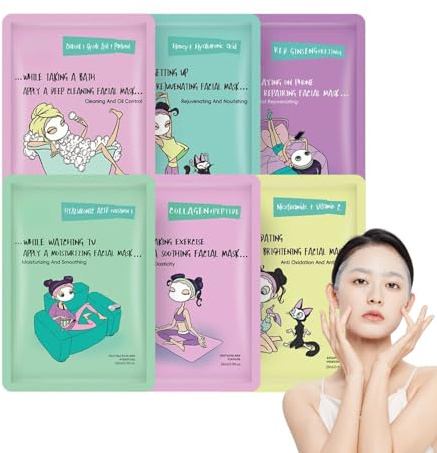 6PCS Soothing Face Masks Set - Hydrating Sheet Mask with Retinol & Vitamin E for All Skin Types, Skin-Loving Essentials, Moisturiser Face Women, Birthday Gifts for Women