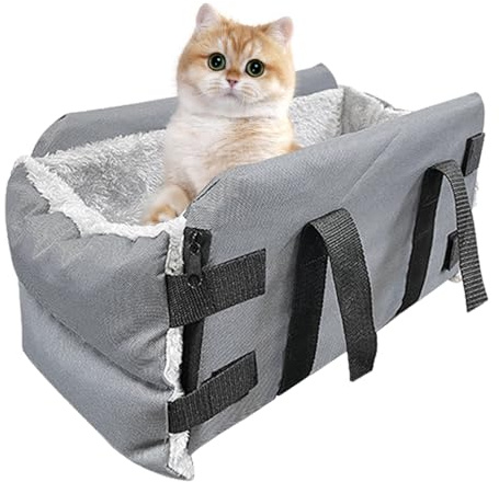 Asiento para carrito de perro para consola – Asiento Center Booster con cinturón de seguridad, portador de felpa | Consola portátil para perros o gatos pequeños, dos coches de uso y asiento para el