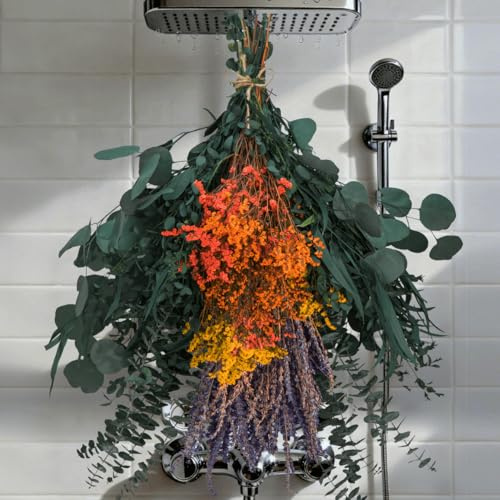130 PCS Mixed Dried Real Preserved Eucalyptus Lavenders Bundles for Shower, 17 Natural Shower Hanging Silver Dollar Eucalyptus Leaves Stems, for Home Spa, Bathroom & Wedding Decor