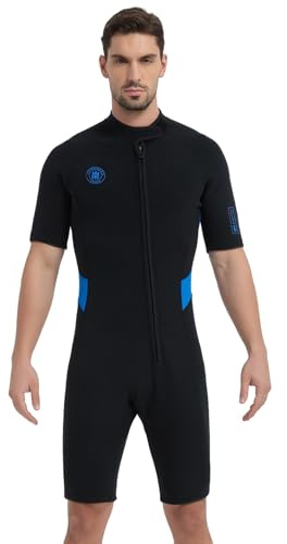 Lemorecn Wetsuit Men Women, 2mm Shorty Wetsuits Front Zip | 2mm Ultra Stretch Neoprene Thermal Swimsuit, Keep Warm, UPF 50+, Short Sleeve Diving Suit for Swimming Surfing Snorkeling