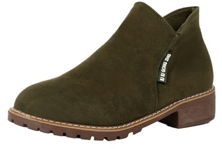 Scarpe invernali da donna 38 – Stivali invernali da donna in pelle, rotondi, da donna, eleganti, comodi, eleganti stivaletti da donna in pelle scamosciata, stivali leggeri con tacco, verde, 40 EU