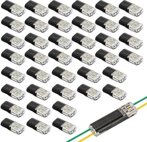 40Pcs Wire Connectors 2-Pin Waterproof Electrical Connectors No Stripping Cable Connectors for 18-22 AWG Wires Solderless Quick Connector with Locking Buckles Small Gauge Wiring Crimp Terminals