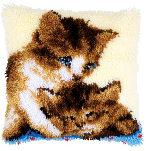 Vervaco Latch Hook Cushion Kit Two Cats, Cotton, Multi-Colour, 40 x 40 x 0.3 cm