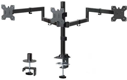WALI Triple Monitor Arm for Screen Up to 27 Inch, Articulating Triple Monitor Stand, Fully Adjustable Horizontal 3 Monitors Stand with Tilt Swivel Rotate, VESA 75 & 100mm, Black (M003S)