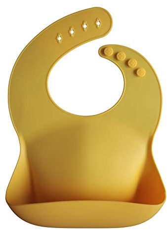 mushie Babero de Silicona para Bebés | Baberos de Alimentación con Bolsillo | Fáciles de Lavar | 4 Tamaños Ajustables | Sin BPA | Accesorio Durable para Niños Pequeños y Niñas | Mineral Yellow