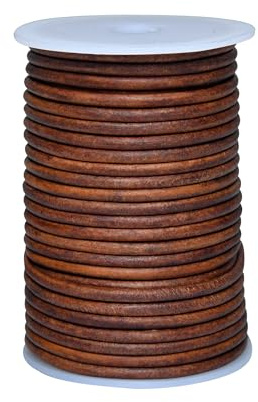 Cords Essentials Round Leather String Cord 4mm Distressed Saddle 10 Meters