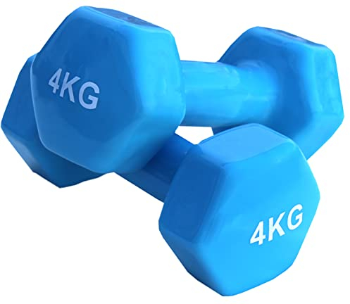 Lisaro 2er Set Vinyl Hanteln, Kurzhanteln mit Oberfläche aus Vinyl, ideal für Aerobic Gymnastik Pilates. Gewicht-4kg Lieferung pro Paar.