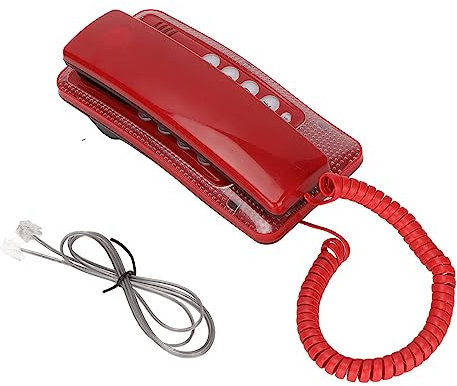 Corded Telephone, Wall Telephone Mute Function ABS Quick Flash Function for Hotel for School Red
