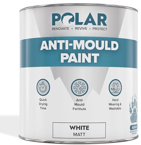 Polar Anti Mould Paint - Brilliant White Matt Finish - 1 Litre - Prevent & Control Mould On Internal Walls & Ceilings - Easy To Apply
