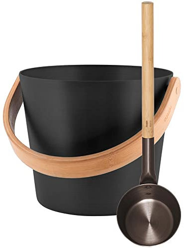Hochwertige Sauna- Set's inkl. digitaler POOL Total Saunabroschüre (Saunakübel mit Henkel + Saunakelle, Schwarz) – Saunazubehör – Made in Finland
