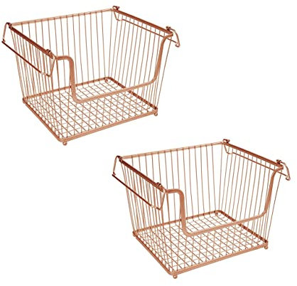 HOMION Large Stacking Basket Storage Veg Rack Stackers Shelf Multi-Purpose Stackable Wire Storage Basket with Carry Handles Kitchen Fruit Stand Stackable Kitchen Storage Display Rack (2)