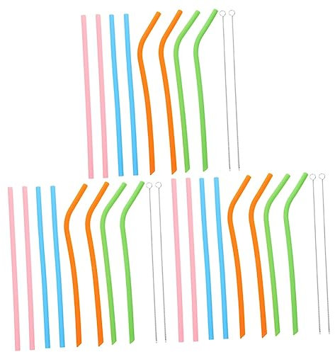 Mobestech 3sets Reusable Silicone Straws for Drinking Smoothies and Juices Travel Straws Cleaner
