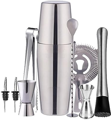 Juego de cócteles, 10 unidades de batidora de acero inoxidable, accesorios profesionales para barman, con coctelera, doble vaso medidor, cuchara, vertedor, para el hogar, mezcla de bebidas, bar,